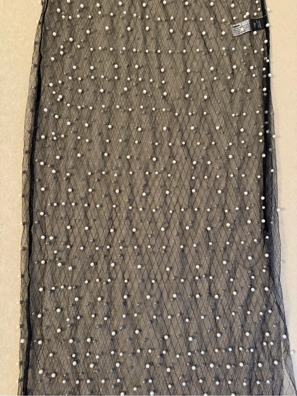 Haute Monde Pearl Embellished Sheer Overlay Layering Mesh Maxi Skirt Black Y2K L - Picture 8 of 16